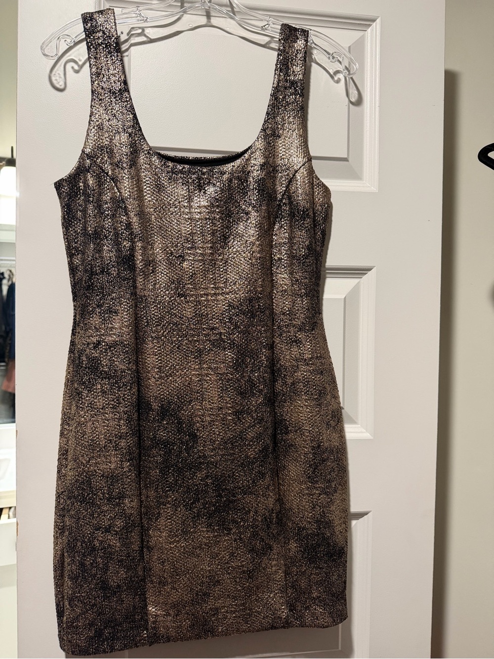 Tart Metallic Bronze and Black Textured Shift Dress